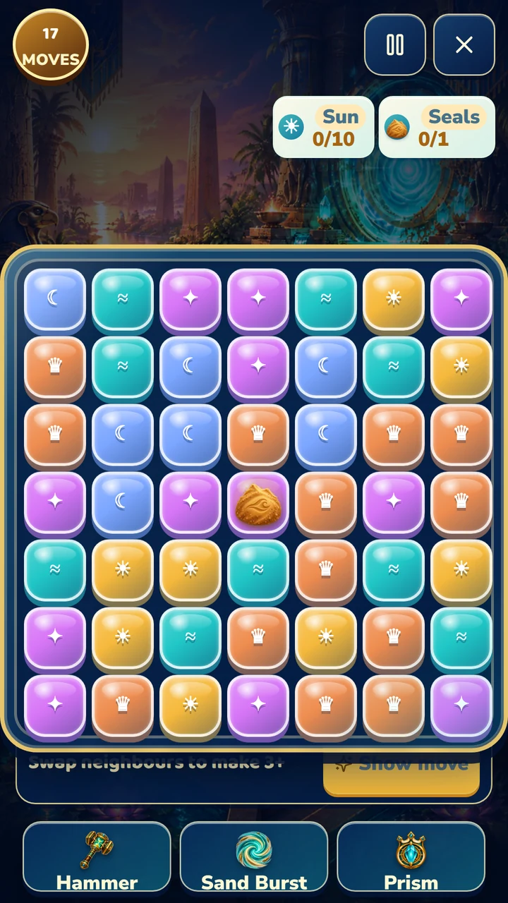 TimeCrafters rune-matching board in play